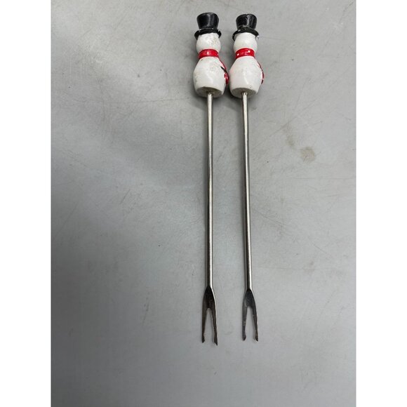 snowman Christmas top hat set of 2 serving forks black white 6" READ - Picture 2 of 3